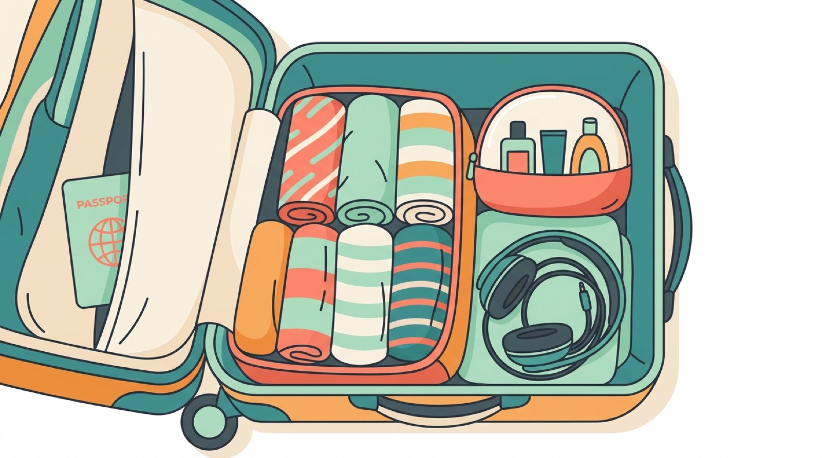 A neatly packed carry-on suitcase
