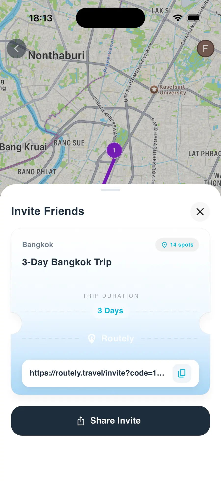 Routely Invite Friends screen