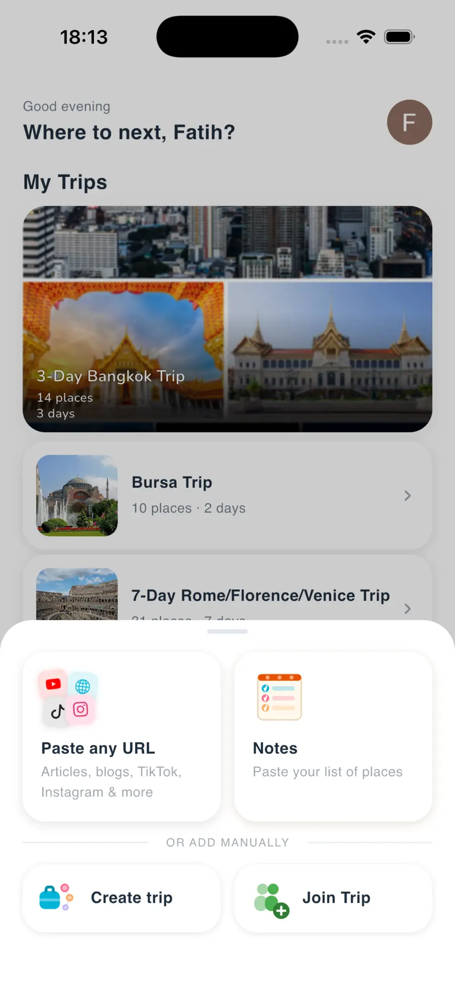Routely Save Places screen